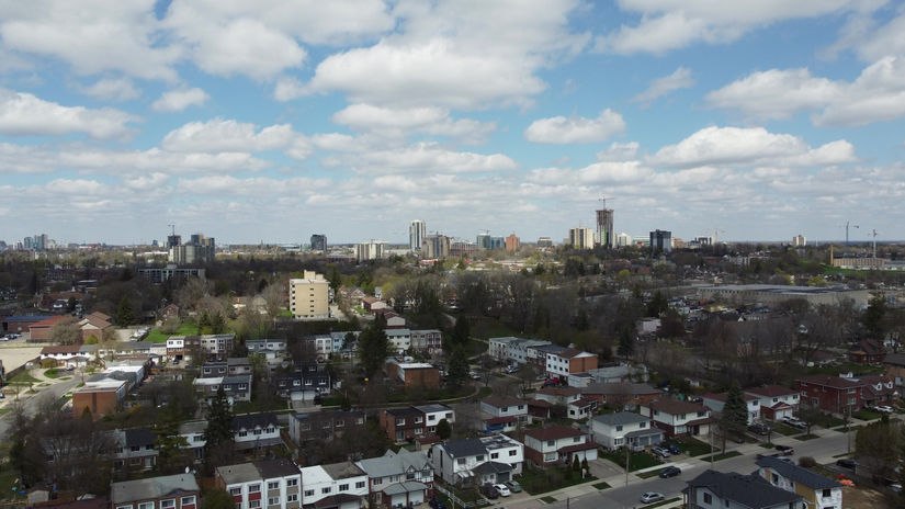 City and Cumulus Clouds